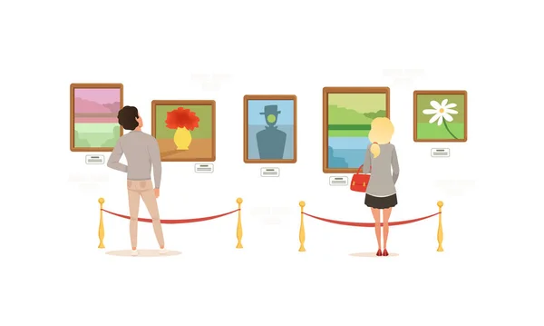 展览馆参观墙面绘画、参观艺术展览馆或博物馆卡通风格的病媒图解