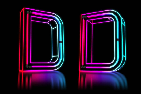 发光的彩色霓虹灯字母。3d 渲染插图. 图片素材