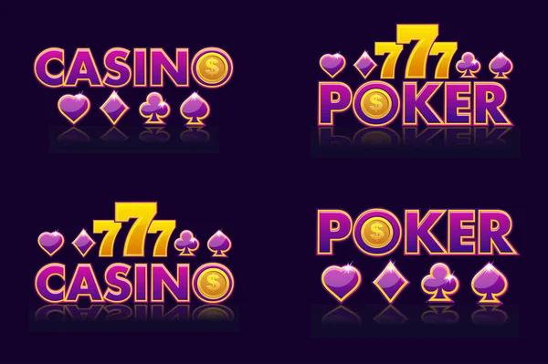 紫色徽标的想法文本赌场和扑克。彩票或赌场的矢量图标。隔离的四个徽标 图片素材