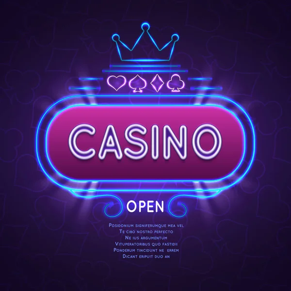 抽象明亮的拉斯维加斯赌场横幅与霓虹灯框架。矢量赌博背景 图片素材
