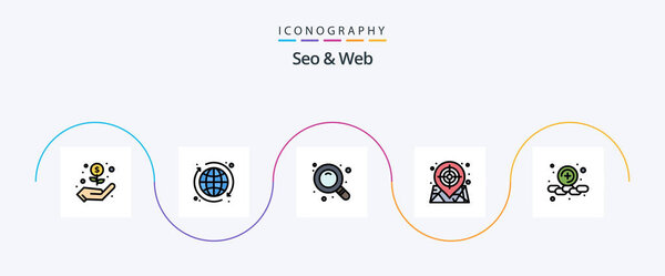 Seo and Web Line Filled Flat 5 Icon Pack Including .网络。找到了加。web 图片素材