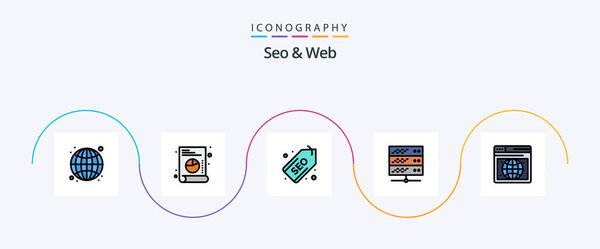 Seo and Web Line Filled Flat 5 Icon Pack Including webpage.seo 。标签。网络。网络服务器 图片素材