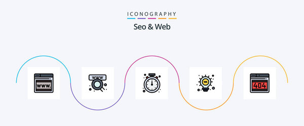 Seo and Web Line Filled Flat 5 Icon Pack Including webpage.seo 。警戒。灯泡。web 图片素材
